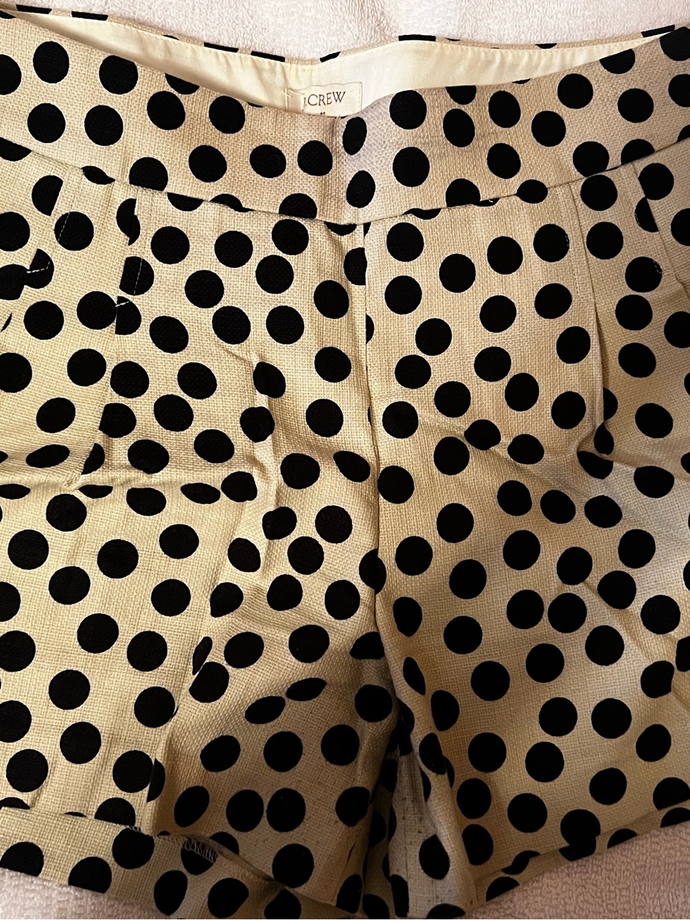 J. Crew Cream Shorts with Black Polka Dots